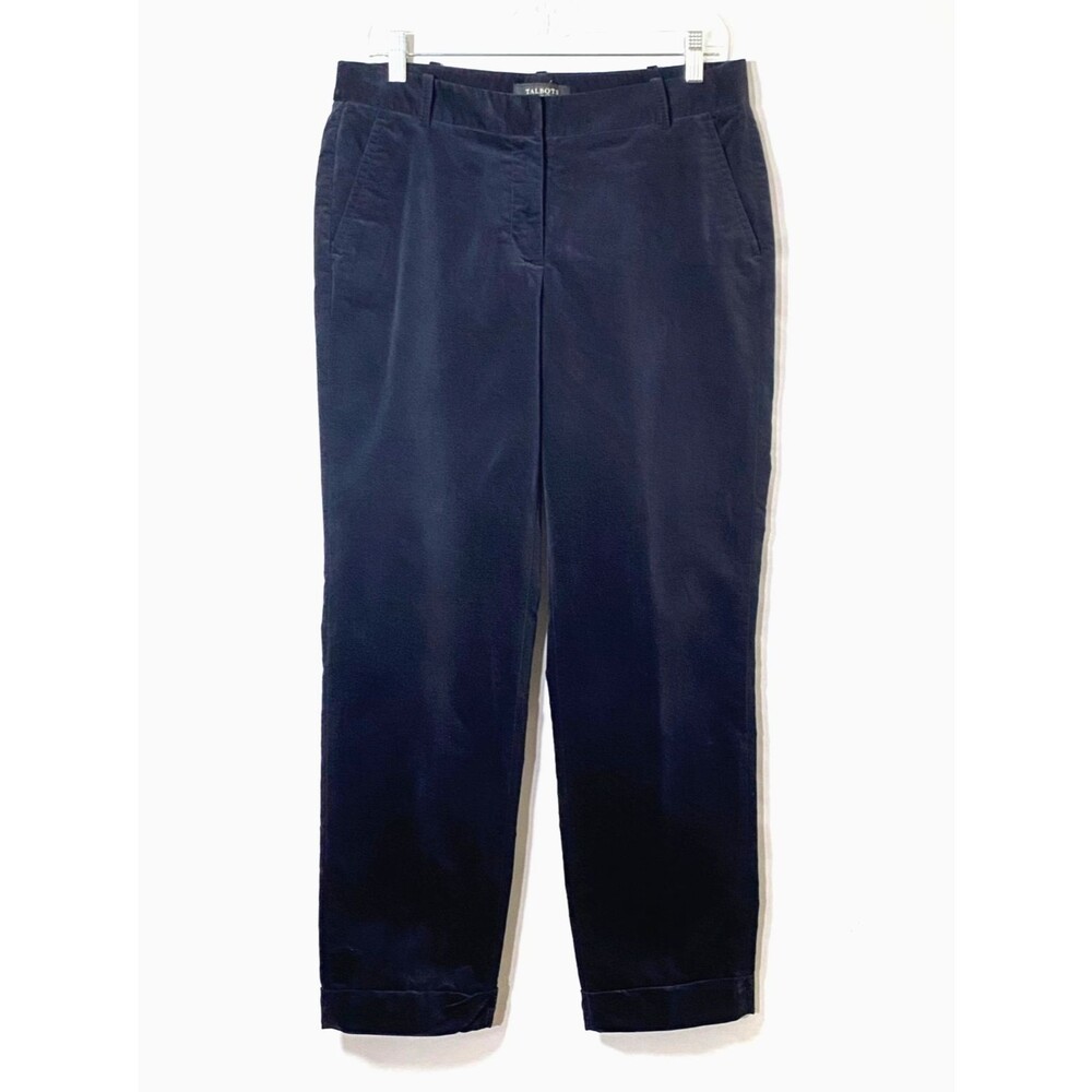 Talbots Signature Velveteen Cuffed Pants Womens Size 6 Dark Navy Blue Stretch